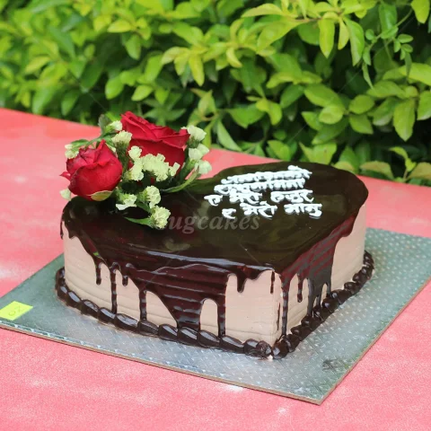 Heart Shaped Birthday Cake With Rose Topping