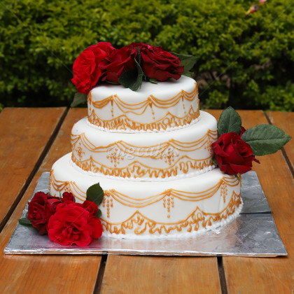 Wedding Cake With Rose Topping