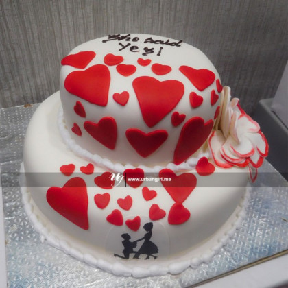 Double Decker Wedding Cake with Fondant and Heart Engravings