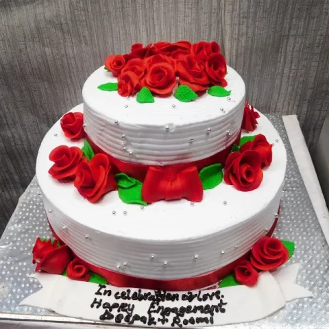 Double Decker Cake with Bow and Roses