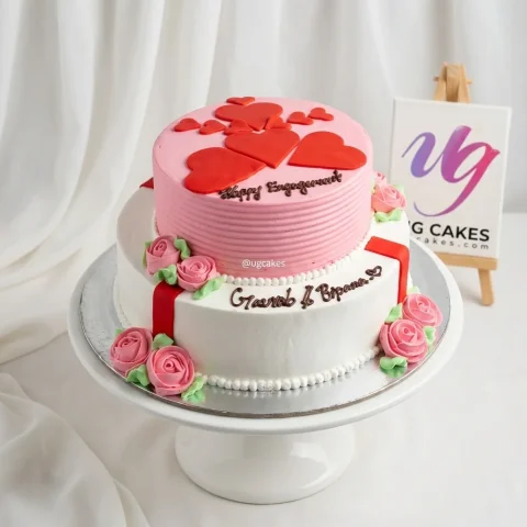 Engagement Double Decker Cake with Heart-Shaped Roses