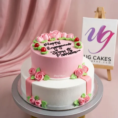 Double Decker Engagement Cake with Roses and Cherries
