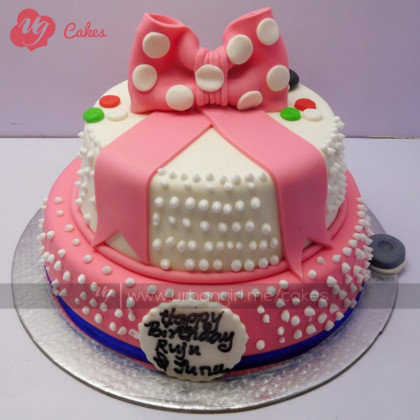 Double Decker Cake with Fondant Ribbon and Bow