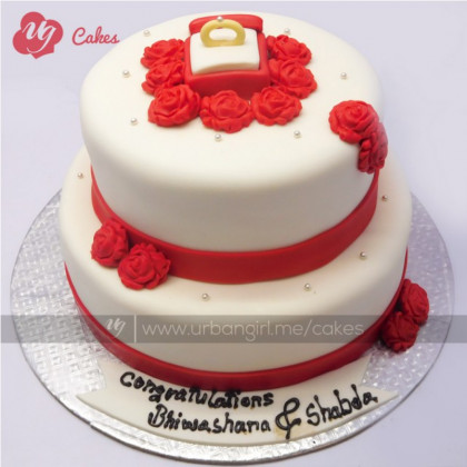 Double Decker Engagement Cake with Fondant Icing