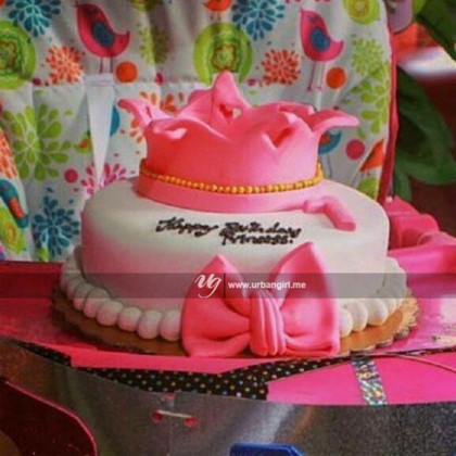 Crown and Ribbon Birthday Cake with Fondant Icing