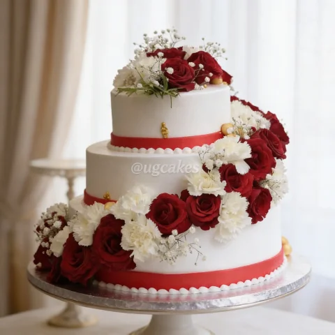 Triple-Deck Wedding Cake with Fresh Flowers