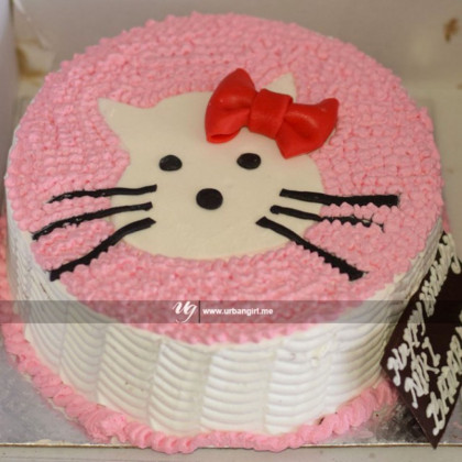 Hello Kitty Printed Birthday Cake - Pink and White
