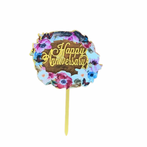 Floral Happy Anniversary Cake Topper