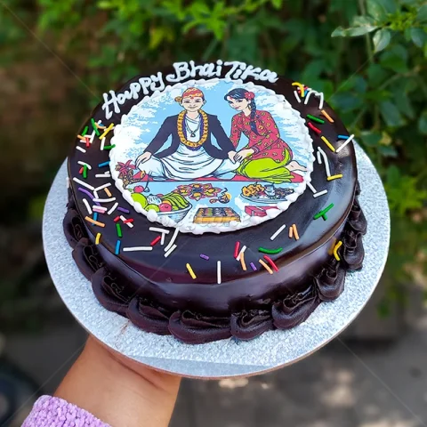 Photo Printed Bhai Tika Chocolate Cake