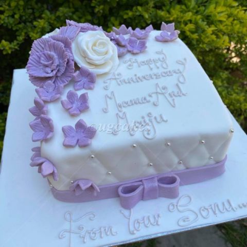 Purple Themed Fondant Anniversary Cake