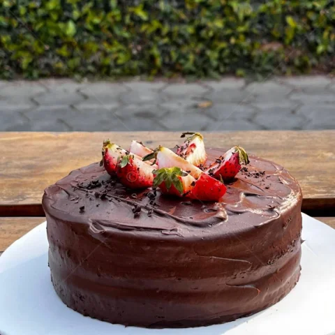 Rich Chocolate Cake with Strawberries